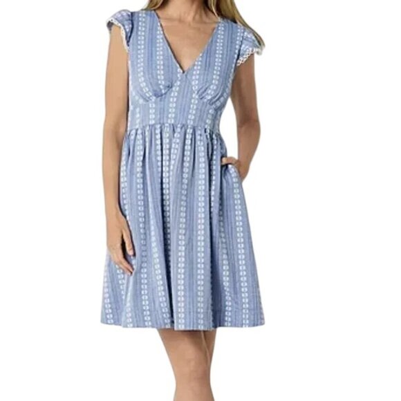 Peyton & Parker Dresses & Skirts - Peyton&Parker Milkmaid Dress Cottagecore Blue White Cap Sleeve Lg
